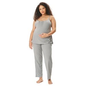 Women's Grey Maternity Pajama Set - Comfortable Sleepwear - Nursing